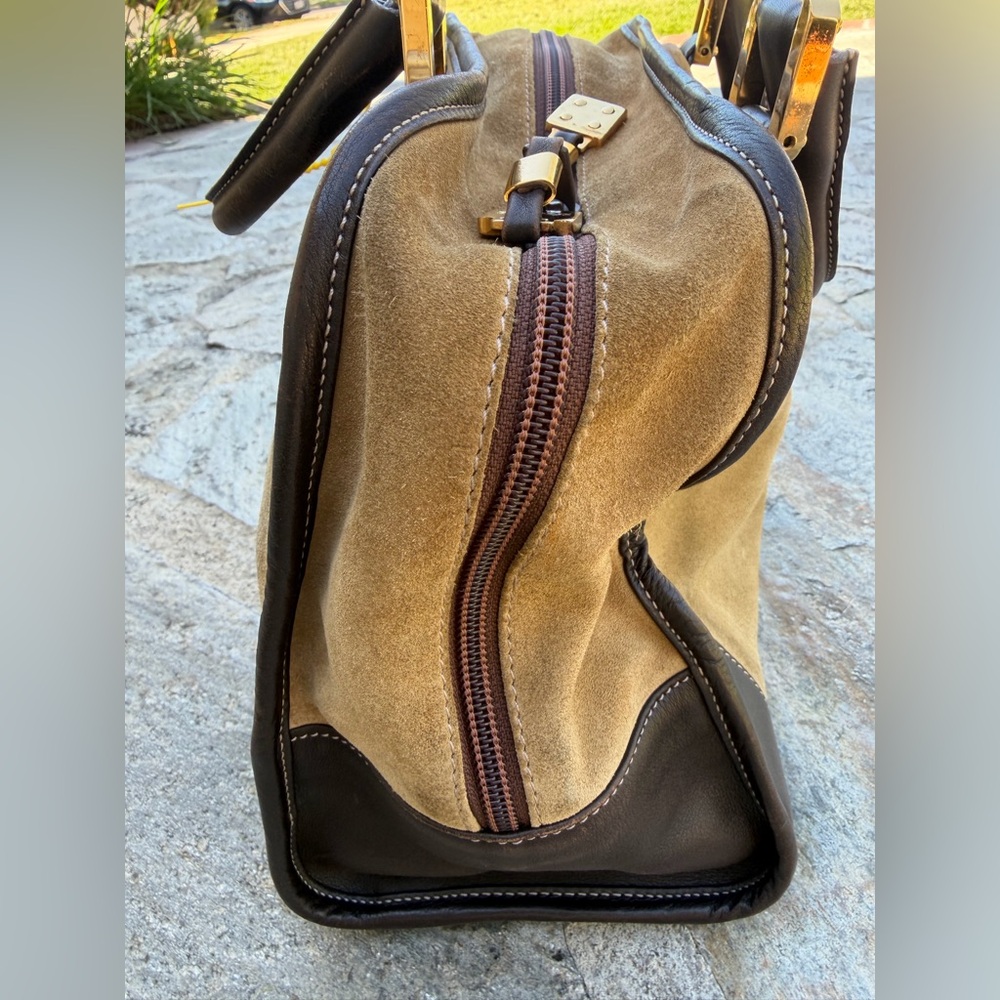 Authentic Loewe Suede Tan and Black Handbag with Embroidered Logo - Picture 5 of 16
